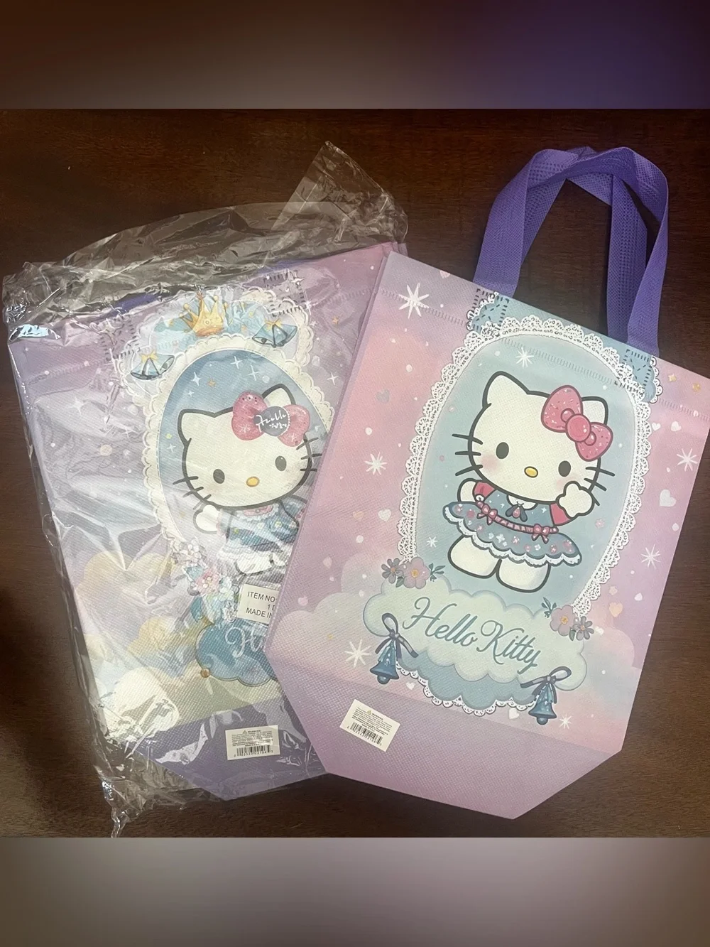 Hello Kitty Reusable Totes with Purple Handles Pack of 12